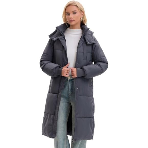Long Puffer Jacket for Women, Grey - Picture 3 of 6